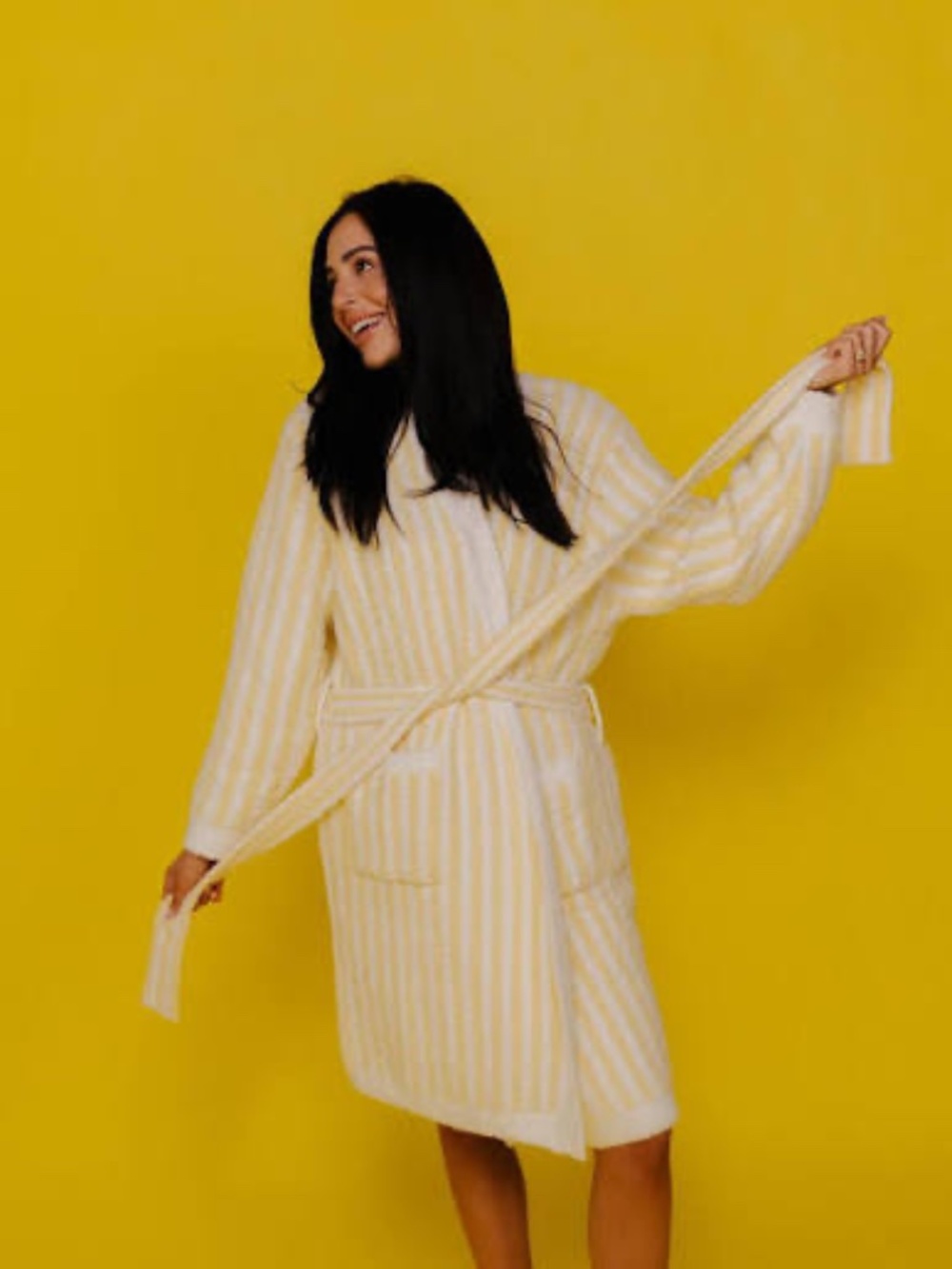 Staycation Yellow & Cream Striped Robe - L/XL